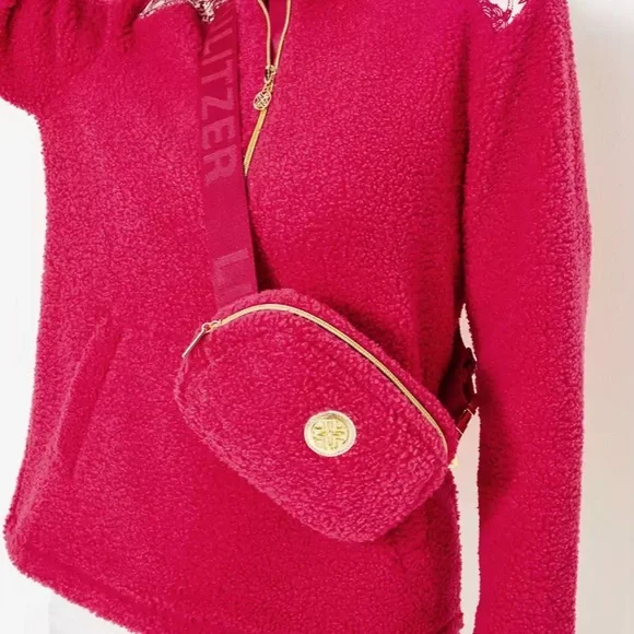 NWT Lilly Pulitzer Jeanie Sherpa Belt Bag in Raspberry Rouge - Picture 2 of 10